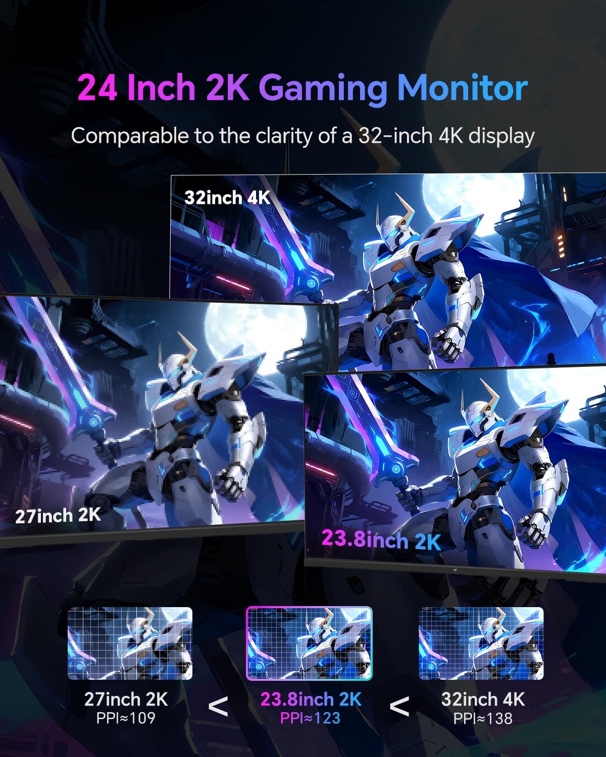 KTC 24 Inch Gaming Monitor 180Hz - 2K 1440P Computer Monitors, Fast IPS Monitor with HDR 400, Adaptive Sync, Up to 185Hz, HDMI 2.0 & Display Port 1.4, Height Adjustable, Vesa Mount, H24T7