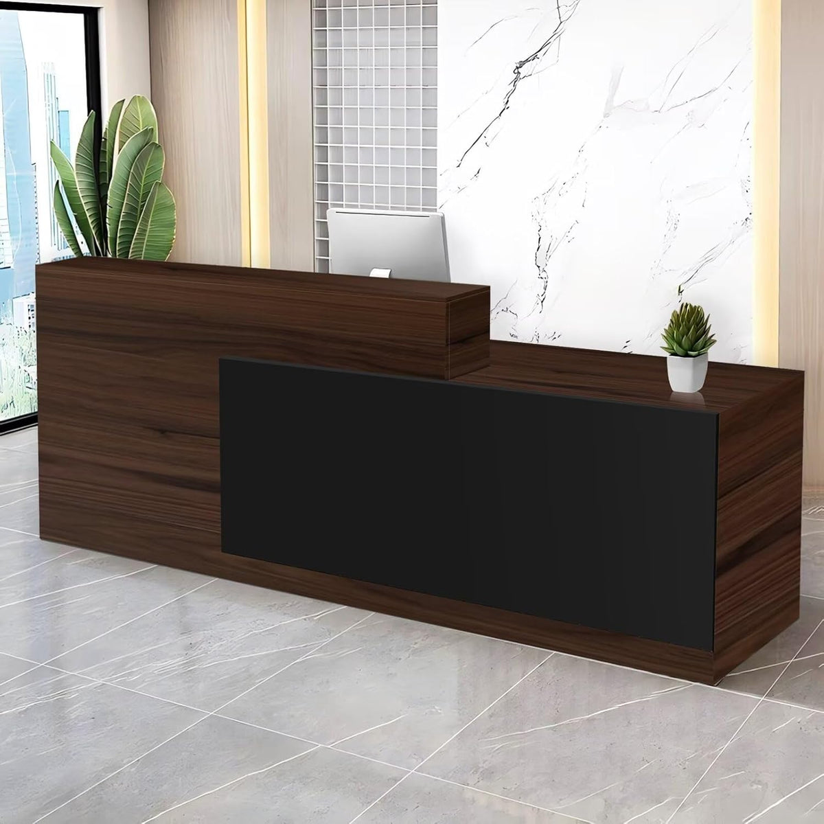 Reception Desk with Counter Modern Checkout Counter with Lockable Drawer Keyboard Tray Receptionist Desk for Office Salon Reception Table H Right 51inch/130cm