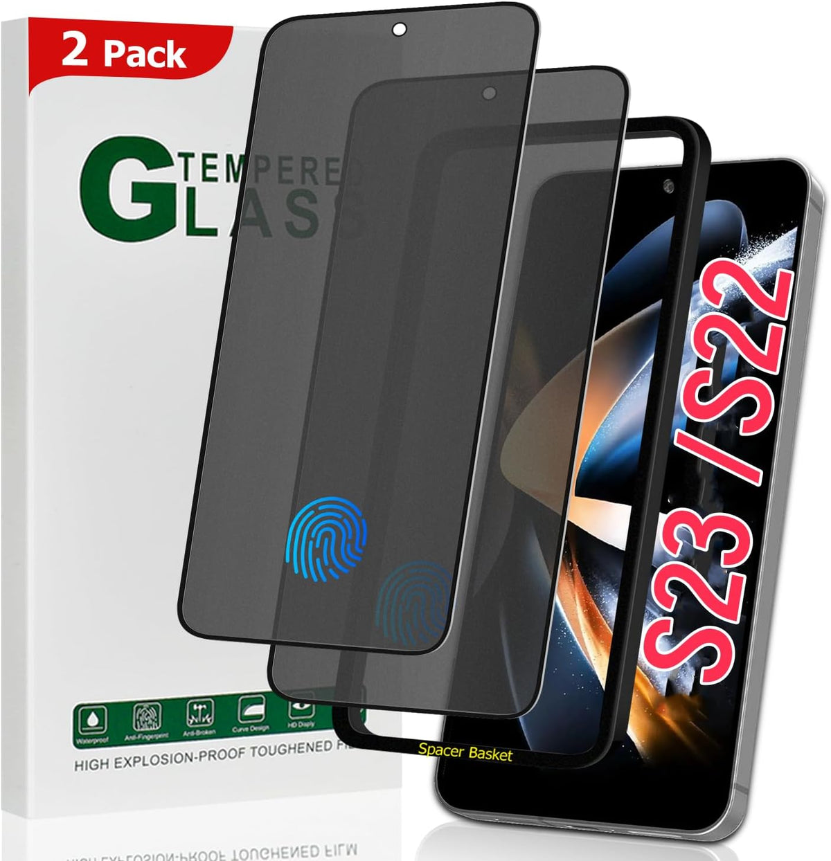 2 Pack Galaxy S22/S23 Matte Anti spy Privacy Screen Protector, 9H Tempered Glass,Anti-Glare Anti-Scratch, Smooth and Responsive Absolute, No Bubbles, High Definition Clear, With Installation Frame
