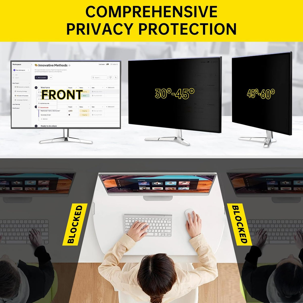 [2-Pack 24 Inch Computer Privacy Screen Filter for 16:9 Monitor, Anti-Blue Light, Anti-UV,Blue Light Blocking Removable Privacy Protector Shield Fits 23.6", 23.8", 24" Monitors