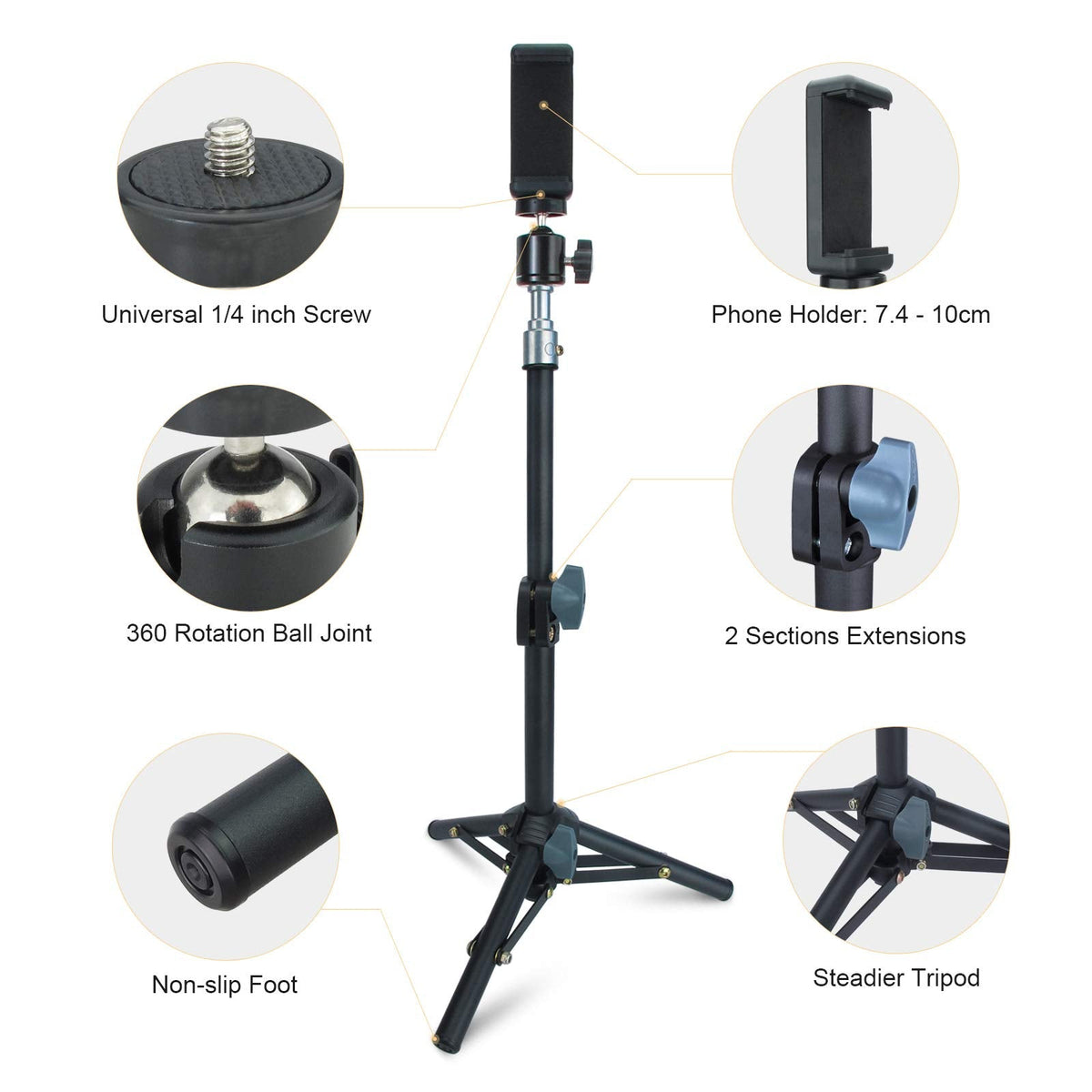 Selfie Stick & Tripod LINCO Lincostore Lightweight Portable All-In-One Phone Tripod Professional Heavy Duty for Apple & Android Smart Phone, Skidproof