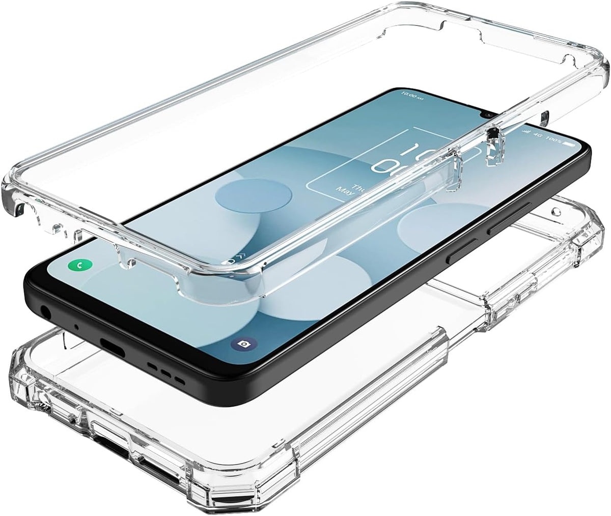 for TCL 40 XL Case, Crystal Clear Full-Body Rugged Hybrid Bumper Shockproof Protective Phone Case with Tempered Glass