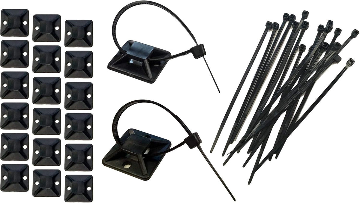 1.5" Adhesive Backed Mounting Bases with 8" Cable Ties - Black