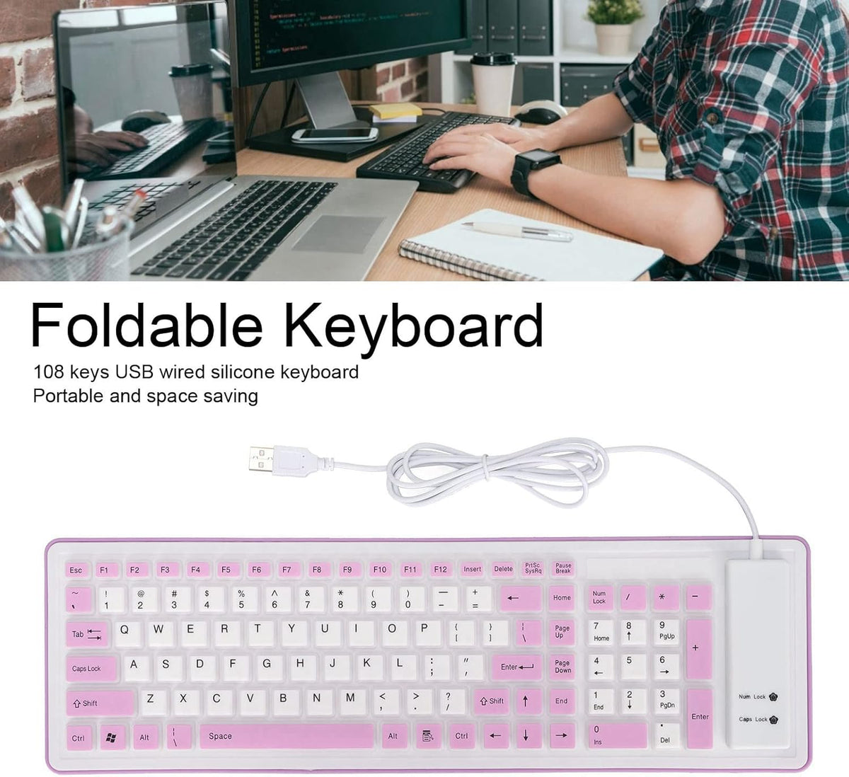 Foldable Silicone Keyboard, 103 Keys Wired Bluetooth Waterproof Rollup Keyboard for PC Notebook Laptop
