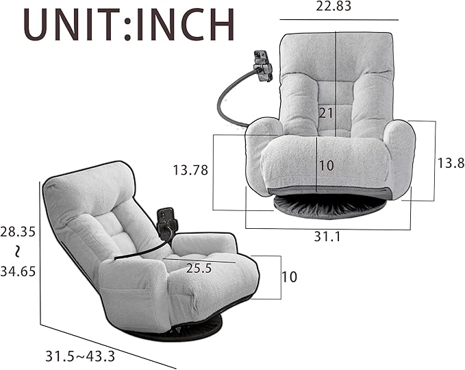 Gaming Chair Floor Sofa Gaming Lounge Chair with 14-Section Head &amp 3-Section Waist Adjustment 360° Swivel &amp Spring Seat for Gaming Napping Reading Dorm Small Apartment (Green)