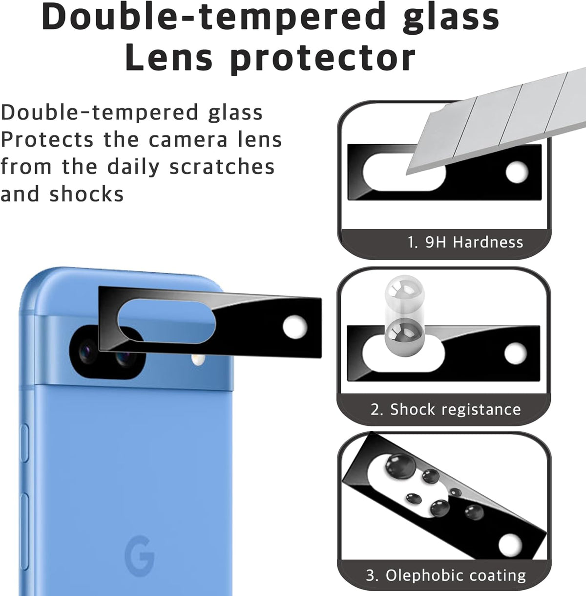 Google Pixel 8a 5G 2024 [5 Clear Tempered Glass Screen Protectors + 2 Lens Protectors] [100% Fingerprint Recognition]