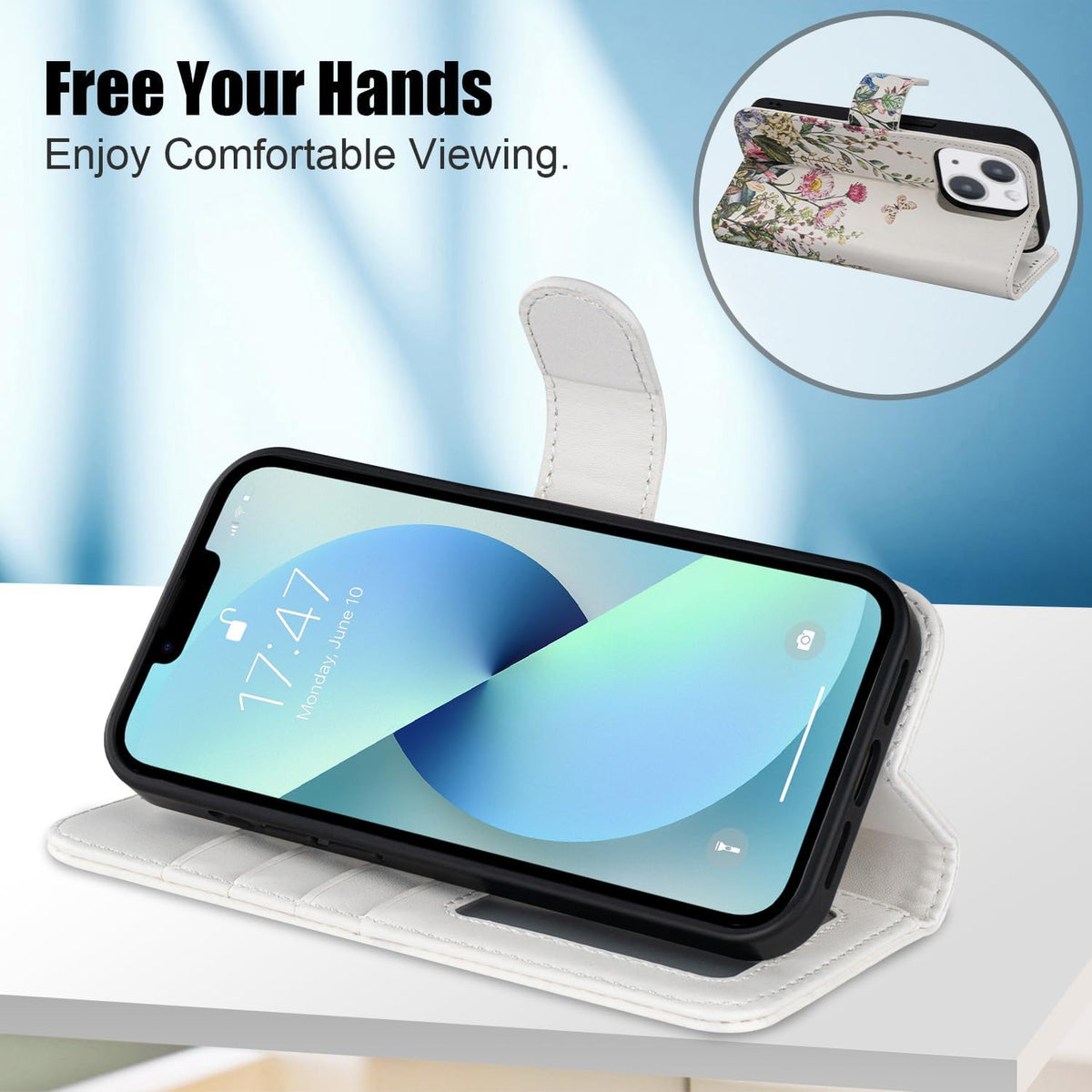 LUMARKE iPhone 13 Wallet Case - Detachable Flip Folio Cover, RFID Blocking 4 Card Slots, Premium Leather Kickstand