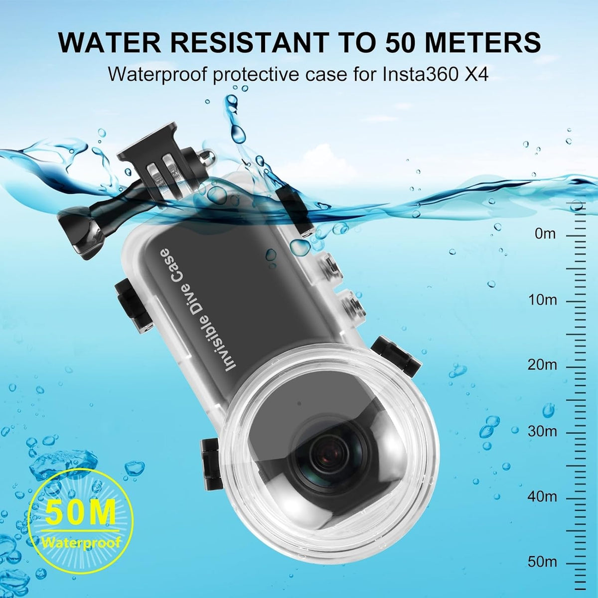 PULUZ 50m/164ft Invisible Dive Case for Insta360 X4 Underwater Waterproof Diving Housing Cover Protective PC Sealed Shell Photography Housings with Bracket Action Camera Accessories