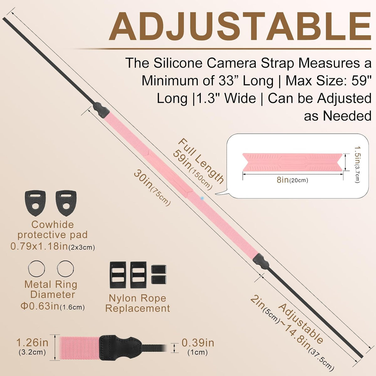 1.5" FIEIL Neck Strap Silicone Camera Straps - Padded Camera Strap, Wide Adjustable Nylon Shoulder Strap - Compatible