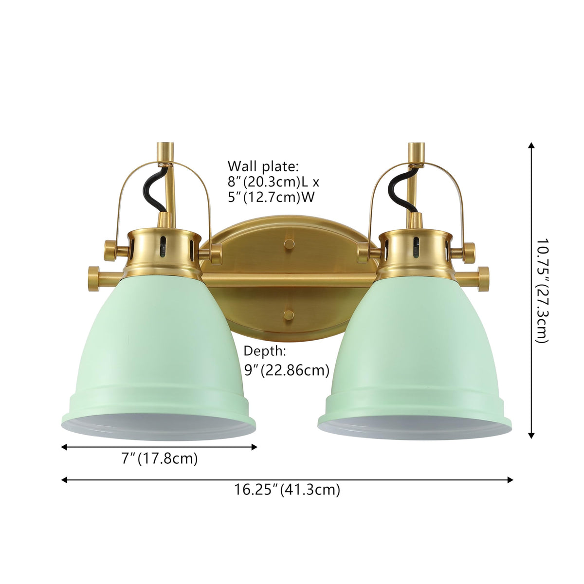 JONATHAN Y 16.25" Mint Green/Brass Gold 2-Light LED Vanity Light, Adjustable Wall Sconce for Bathroom Mirror, Farmhouse Bohemian Kitchen Light, Iron