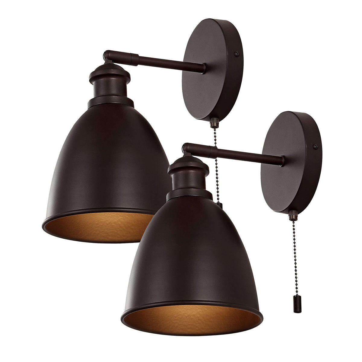 JONATHAN Y 6.5" Oil Rubbed Bronze 1-Light Farmhouse LED Wall Sconce Set of 2 for Bedroom, Hardwired Industrial Wall Light with Pull Chain Switch