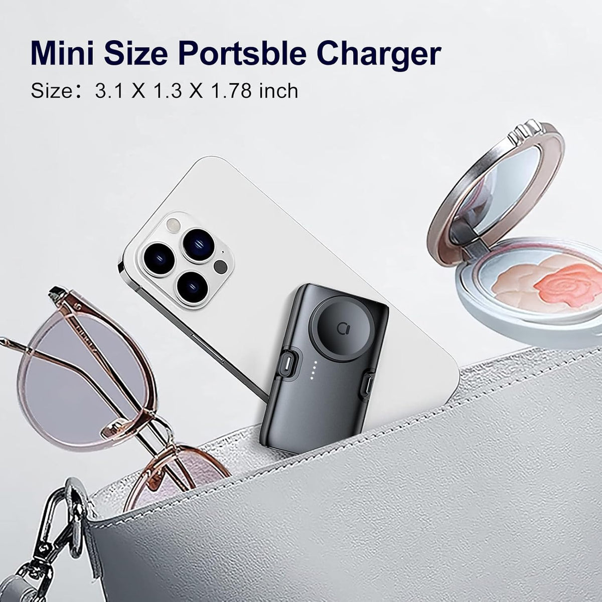 Portable Charger for iPhone Apple Watch, Samsung, 5000mAh 20W PD Fast Charging Built-in Foldable USB-C Connector,