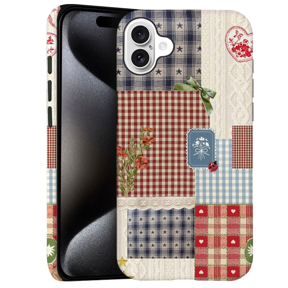 Case For Iphone 16 Plus - Slim Fit Anti-Scratch Phone Case For Girl Women - Patchwork Quilt Floral Retro (Frosted)