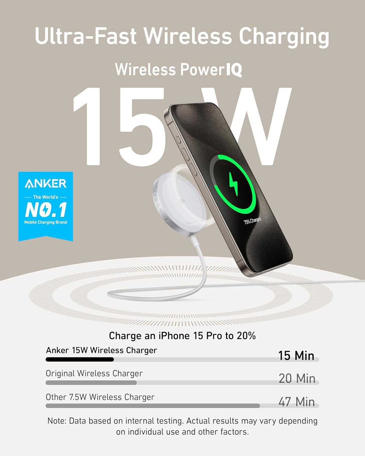 Anker MagSafe Charger Compatible, MagGo Magnetic Wireless Charger (Pad), Qi2 Certified 15W for iPhone 15/15 Plus/15