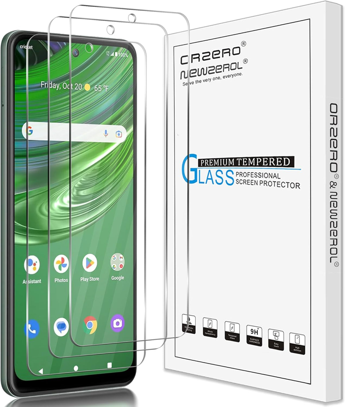 Orzero 3 Pack Tempered Glass Screen Protector for Cricket Outlast/AT&T Jetmore, HD Anti-Scratch, Bubble-Free, Precise