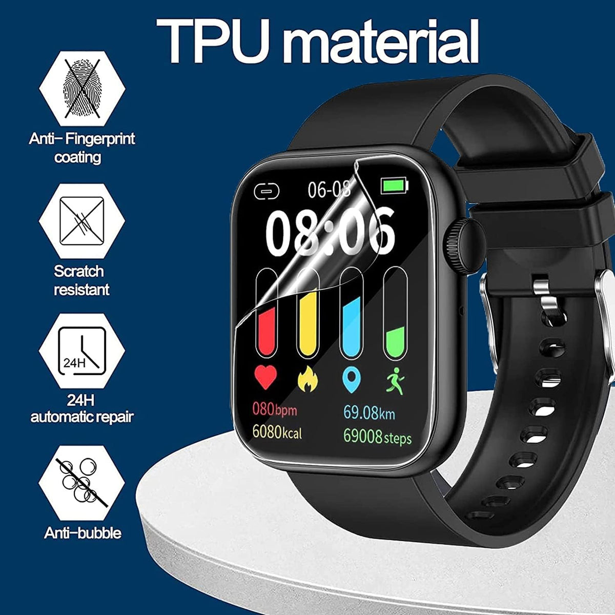 [6 Pack] Full Coverage TPU Clear Film Screen Protector for SHANG WING Smart Watches