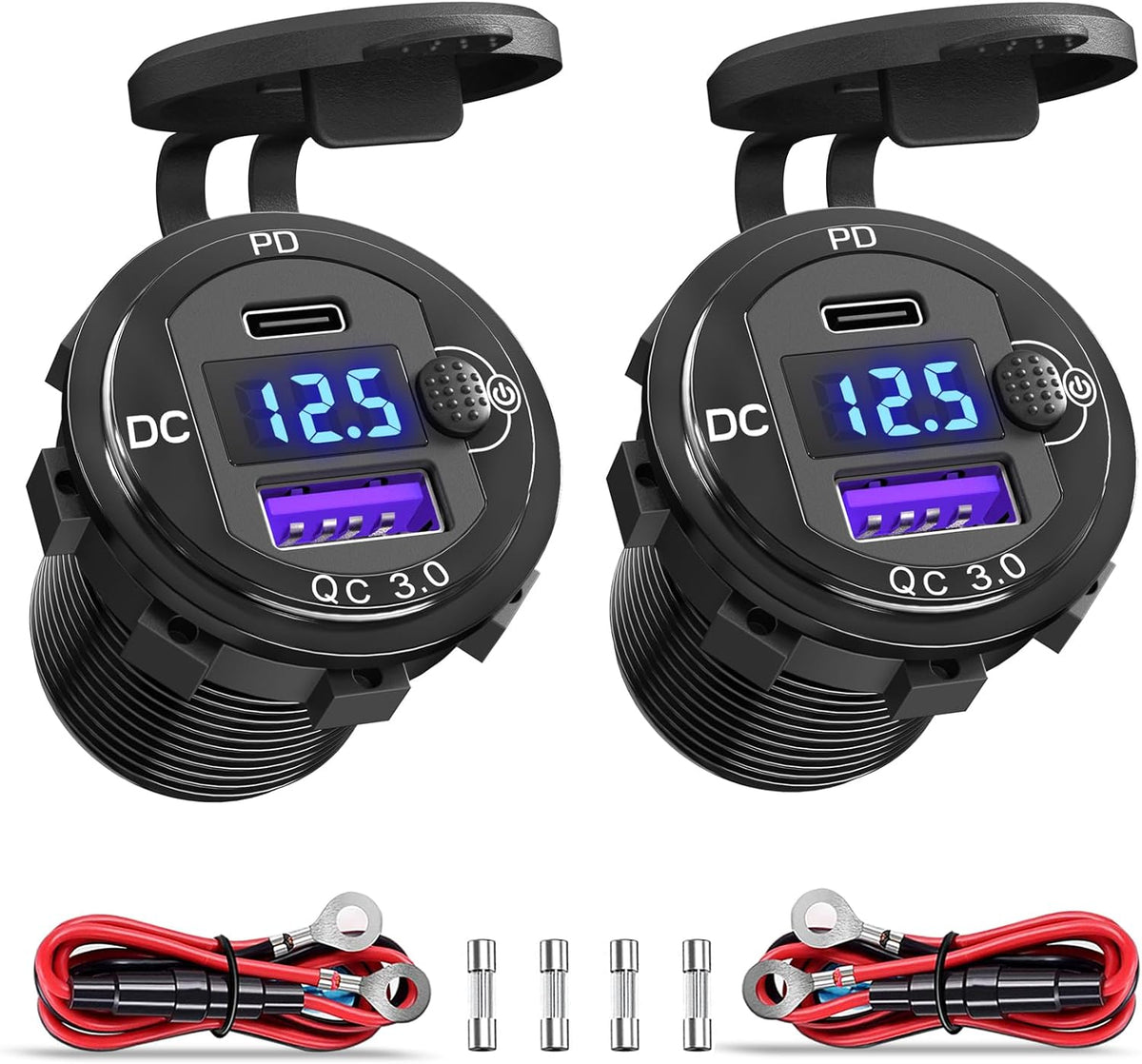 [Upgraded Version] 12V USB Outlet 2 Pack, OUFFUN PD 20W USB-C and 18W QC3.0 Charger Socket with Power Switch for Car