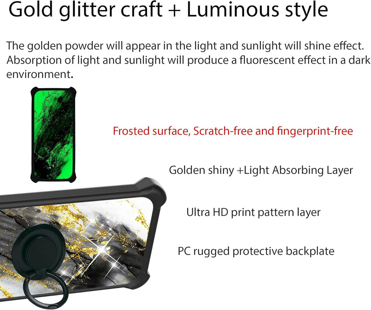 Vortex CG65 Phone Case Cover Compatible with Vortex CG65 [Hard PC + Soft Silicone][Ring Support] [Gold Glitter+Luminous]