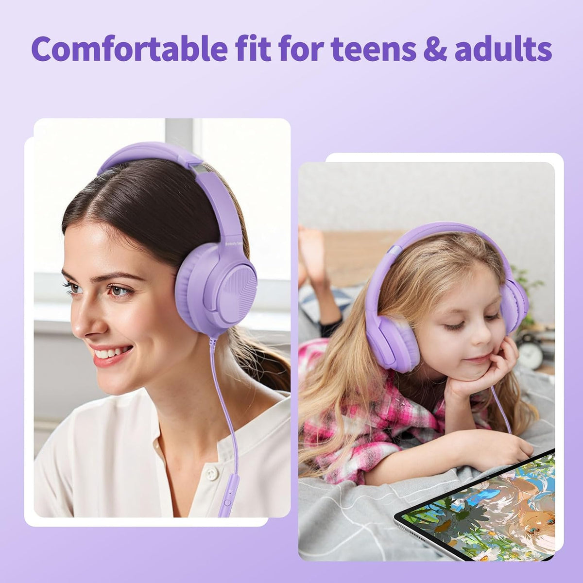 3.5mm 4.9ft MP3/4, Botesty Sound Headphones Wired with Microphone, Over Ear Foldable Plug in Headphones