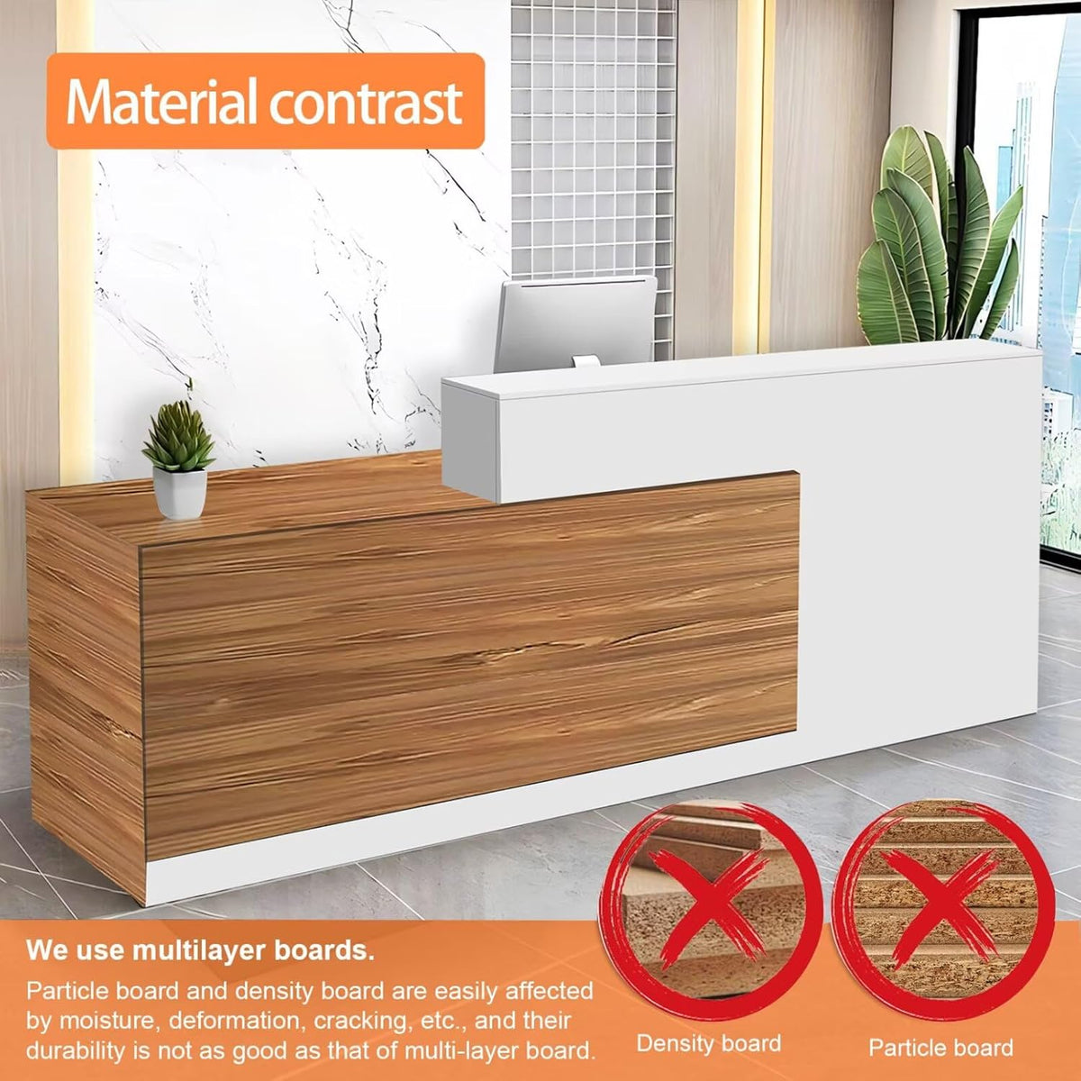 Reception Desk with Counter Modern Checkout Counter with Lockable Drawer Keyboard Tray Receptionist Desk for Office Salon Reception Table J Right 47inch/120cm