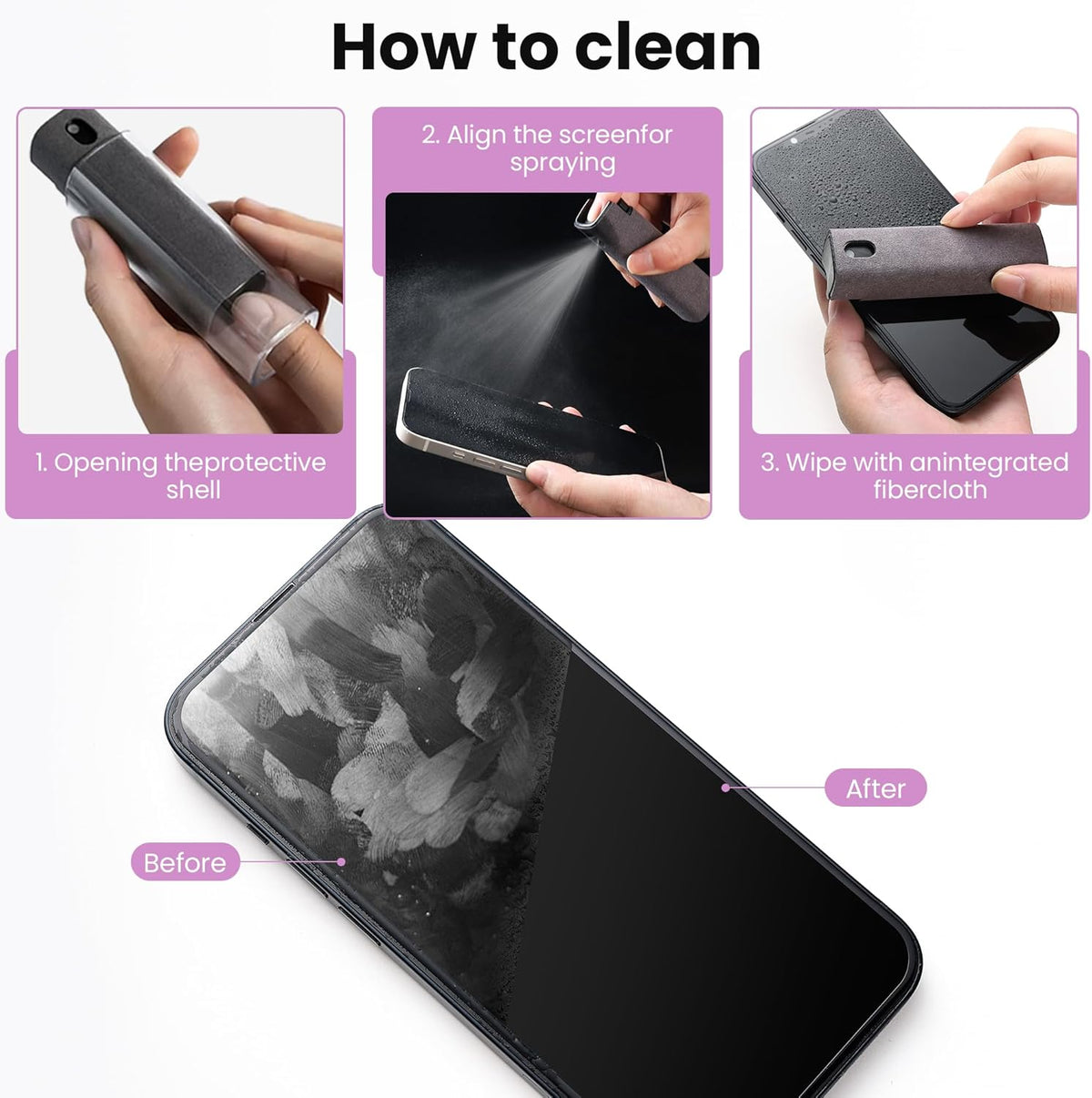 Screen Cleaner Spray and Wipe by ZERNBER- Computer Screen Cleaner, Laptop Screen Cleaner, Phone Cleaner, Car Screen Cleaner, 2in1 Touchscreen Mist Cleaner- (0.3 oz) Purple