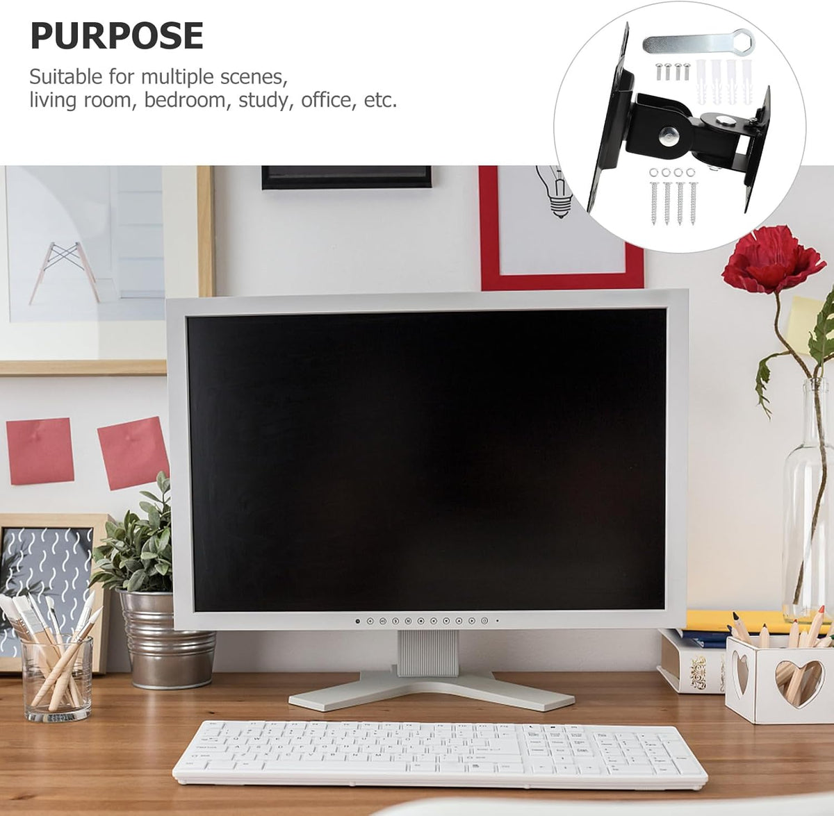 Homoyoyo 360 14-27 Inch Wall Mount Tv Bracket and Monitor Mount with Rotation Metal Pivot, Compatible with LCD Screens