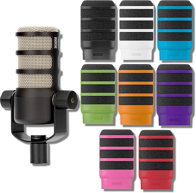 Rode PodMic Cardioid Dynamic Broadcast Microphone with WS14 PodMic Pop Filter - Blue