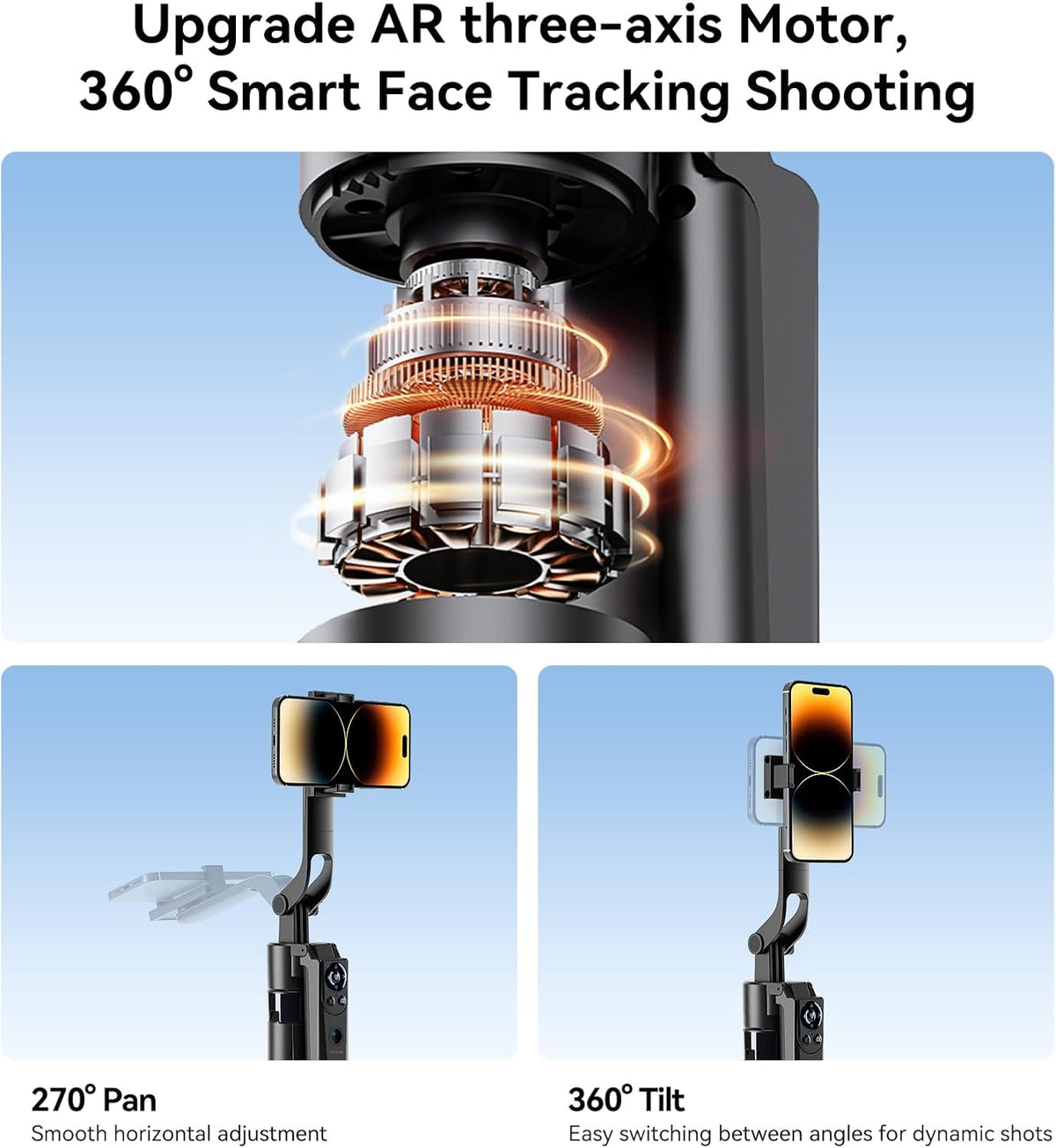 TELESIN 63" Smart Auto-Face Tracking Tripod with 360° Rotation, Remote & Gesture Control, No APP Needed, Compatible with Smartphone/Action Camera, Selfie Stick Tripod Stand for Video Live Streaming