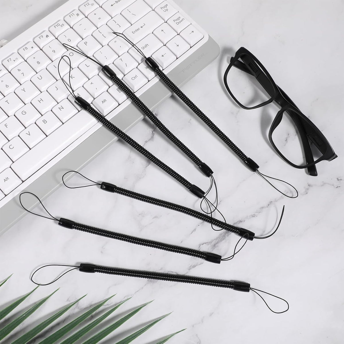 6PCS Black Retractable Spring Coil Strap Pen Leash, Plastic Elastic Pencil Chain Tether Lanyard for Touchscreen Pens