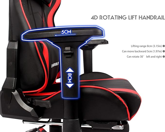 TBQATNTS Gaming Chair Computer Chair with Footrest and Lumbar SupportRGB Computer Chair with Massage Function and SpeakersHeight Adjustable Game Chair for Office or GamingRed