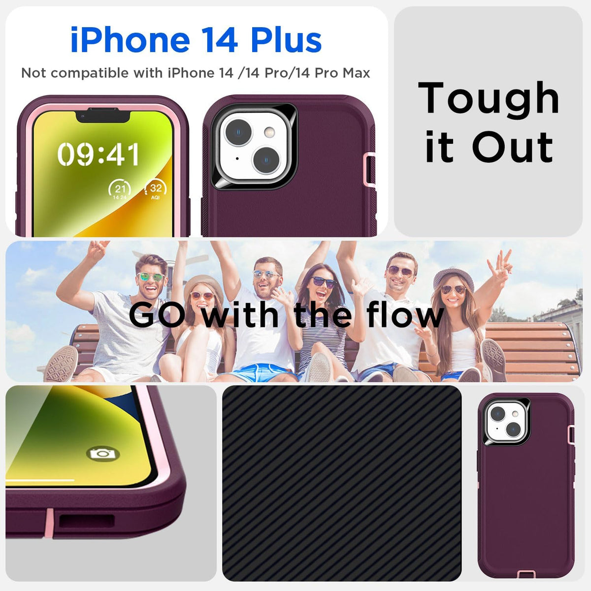 AICase iPhone 14 Plus (6.7") Heavy Duty Rugged Case with Glass Screen Protector, Shockproof & Dust Proof Military