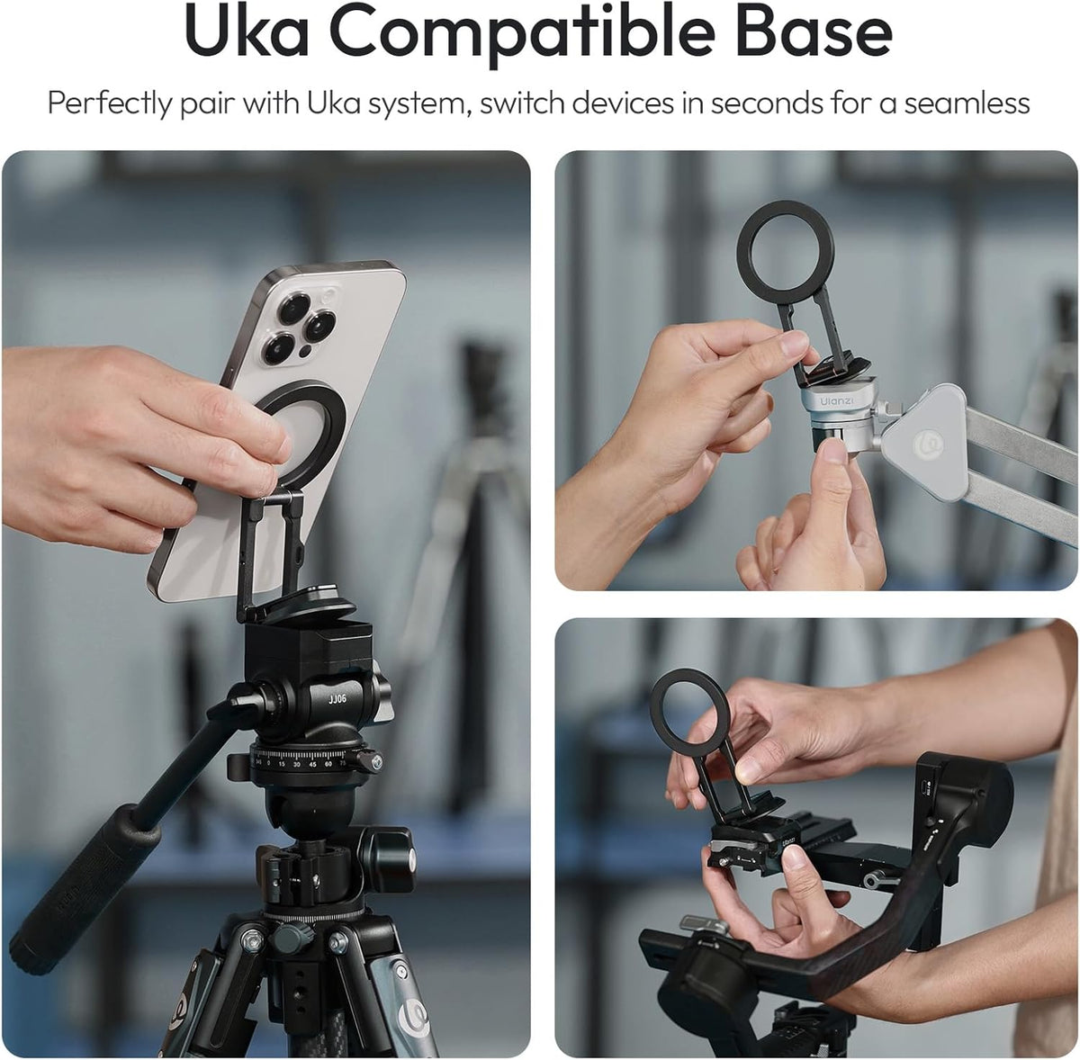 ULANZI MA50 Magnetic Phone Holder for Magsafe, Aluminium Adjustable Dual Magnetic Phone Tripod Stand with 1/4" Screw Hole for Selfie Sticks, Magic Arm, Compatible with iphone12 13 14 15 16 Series