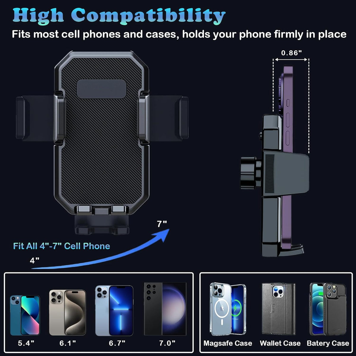 2024 Upgraded 2 in 1 Car Cup Holder Expander with Adjustable Base Long Gooseneck 360° Rotation Phone Holder