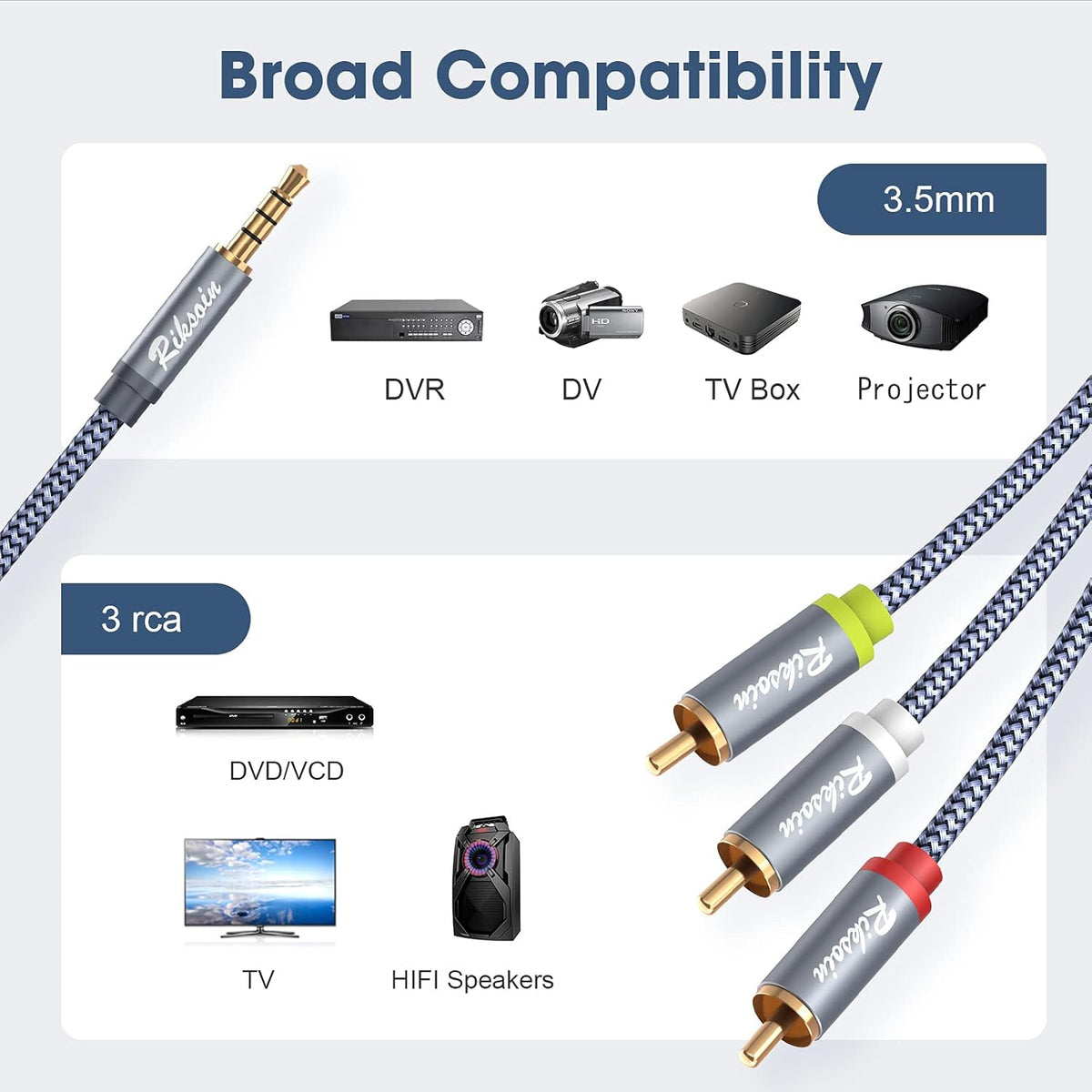3.5mm 3.3FT/1M 3.5mm 1/8 3-Male MP3, to RCA Cable Audio Video Cables, TRRS to RCA Adapter Stereo AUX Cord AV Cable