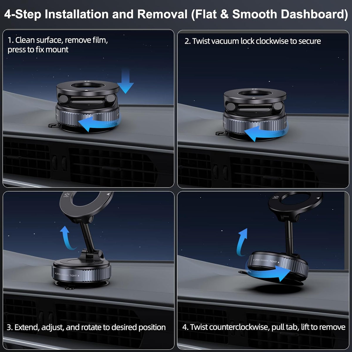 Vacuum Magnetic Suction Phone Holder, Foldable and Retractable Hands-Free Suction Cup Phone Mount for Car/Gym/Mirror/Smooth Surface, Compatible with iPhone Android and All Smartphones (Black)