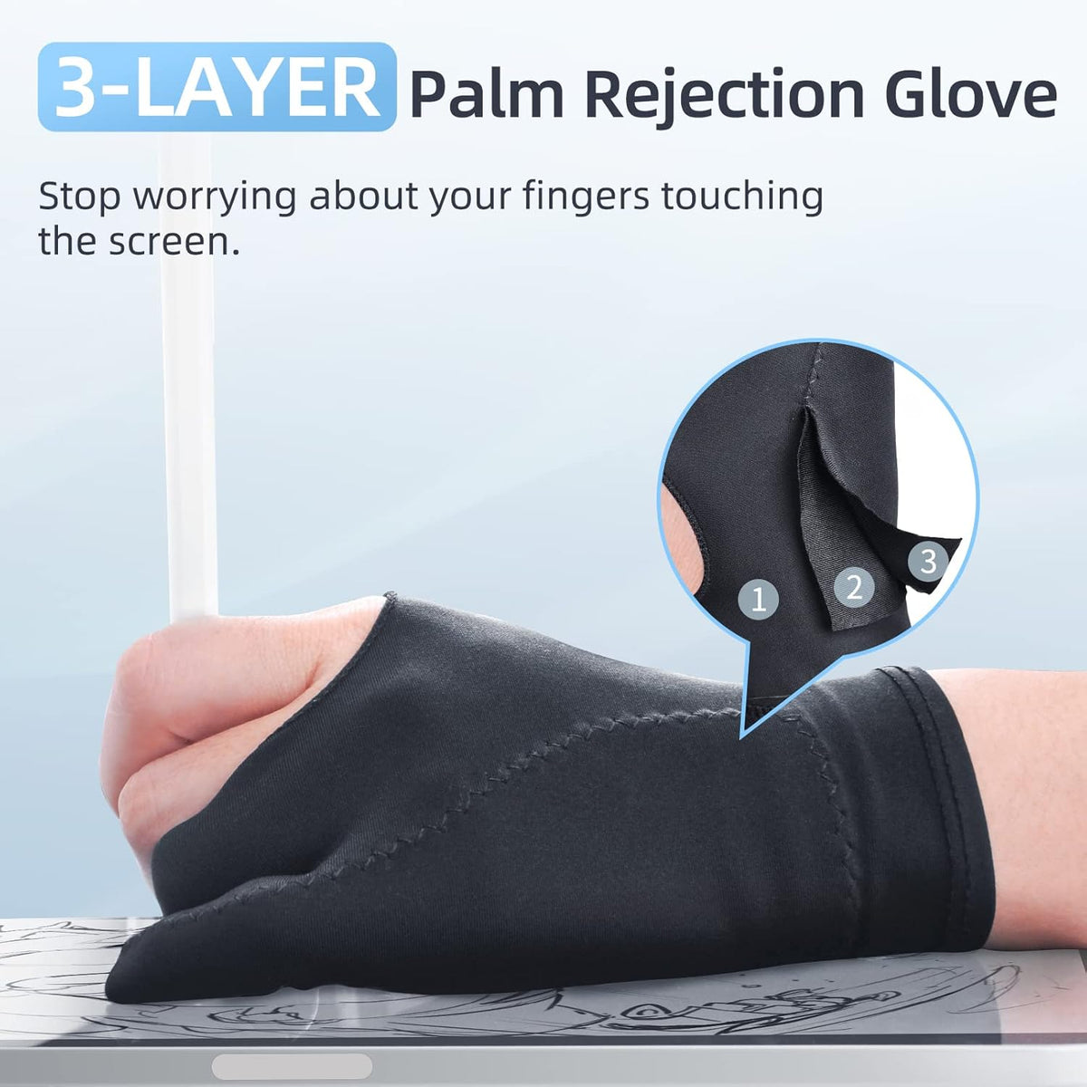 2-Pack Drawing Glove Palm Rejection for iPad Surface All Capacitive Touch Screen Artist Right/Left Hand Graphic Tablet, Graphics Monitor Digital Drawing Sketching, Inking, Coloring Two Finger Gloves