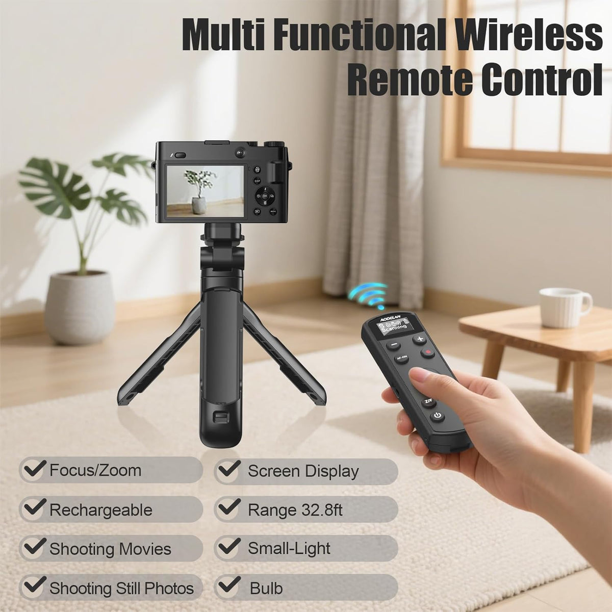 AODELAN for Sony Camera Tripod with Rechargeable Wireless Shutter Release,Shooting Grip Remote Control Handle for ZV-E10,ZV-1F,ZV-1,A7C,A7III,A7R IV,A6100,A6400,A6700,FX30,A9 II,DSC-RX0 II(Black)