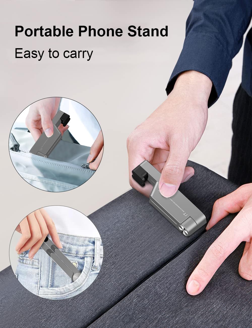 MONEER Cell Phone Stand, Phone Stand for Desk, Foldable & Portable iPhone Stand, Cell Phone Holder Desk Compatible with All Mobile Phone, iPhone, iPad mini, Tablet 4-10.5" (Silver)