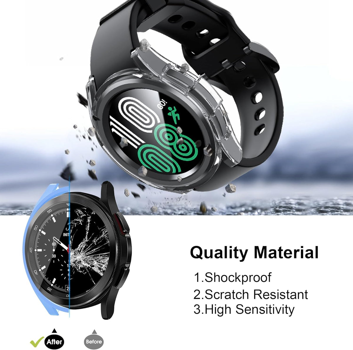 12+4 Pack Case with Tempered Glass Screen Protector for Samsung Galaxy Watch 6 Classic 47mm, Waterproof Hard PC