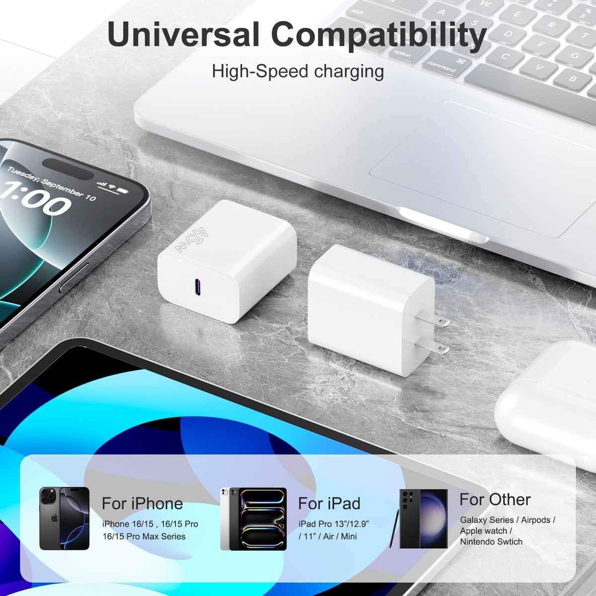 iPhone 17 Pro Max Charger Fast Charging, 45W USB C Wall Charger with 10FT Long Type C Charger Fast Charging Cable for iPhone 17/17 Plus/17 Pro