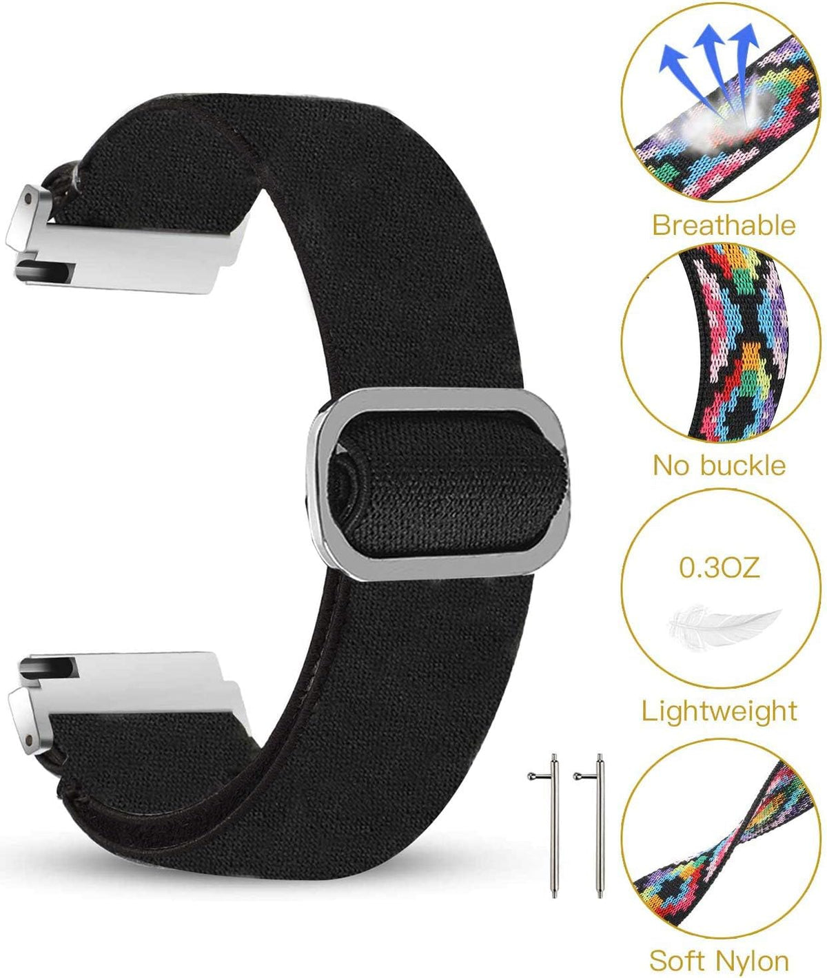 Stretch Elastics Nylon Adjustable Replacement Strap for SKG V7 Smart Watch/TOZO S2 44mm Watch/Boean ID207 Watch
