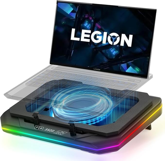 Cooling Pad for Lenovo Legion Slim 5 16AHP9 Gaming Laptop Cooler with Powerful Turbo Cooling Fan Can Fast Cooling CPU+GPU 40°C Variable Speed6 RGB Light ModeTouch Control LCD Screen 3 USB-A Port