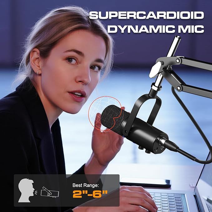 PUPGSIS Podcast Dynamic Microphone XLR/USB Recording PC Microphones for Broadcast Podcast Recording Gaming &amp Streaming Studio Mic with Mute Headphone Jack Monitoring Volume Control Windscr