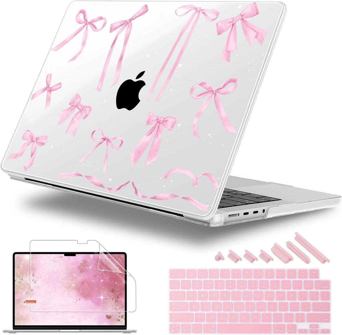 for MacBook Pro 16 inch Case 2021 2022 2023 2024 Release A3186 A3403 M4 A2991 M3 A2780 M2 A2485 M1 Pro/Max, Hard Shell Case with Screen Protector & Keyboard Cover, Bowknot