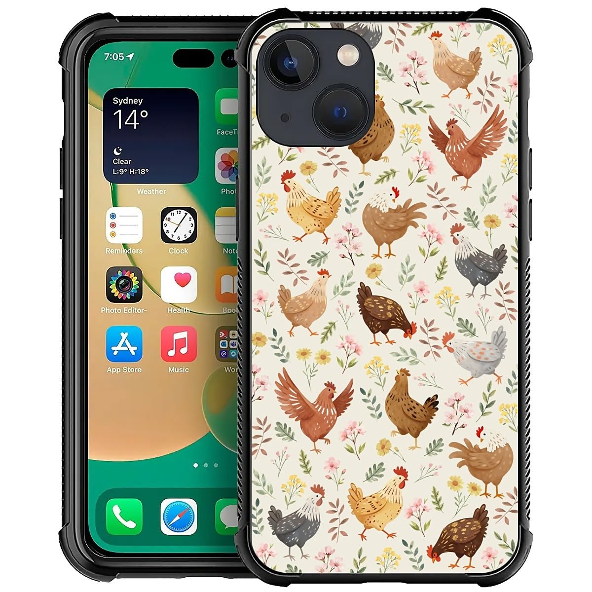 Deaorew For Iphone 14 Case | Classic Slim Cover Design | Countryside Chicken Flowers
