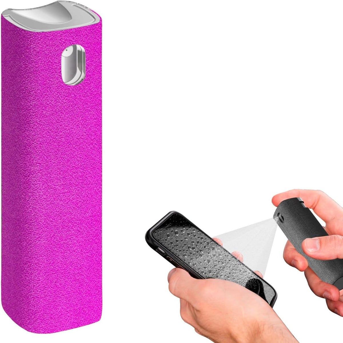 Mini Screen Cleaner Spray – Finger Proof Screen Cleaner for Smartphones, iPads, MacBooks, Laptops, Car Screens, Touchscreens – 3in1 Mist Cleaner, Microfiber Cloth and Protective Cover (Pink)