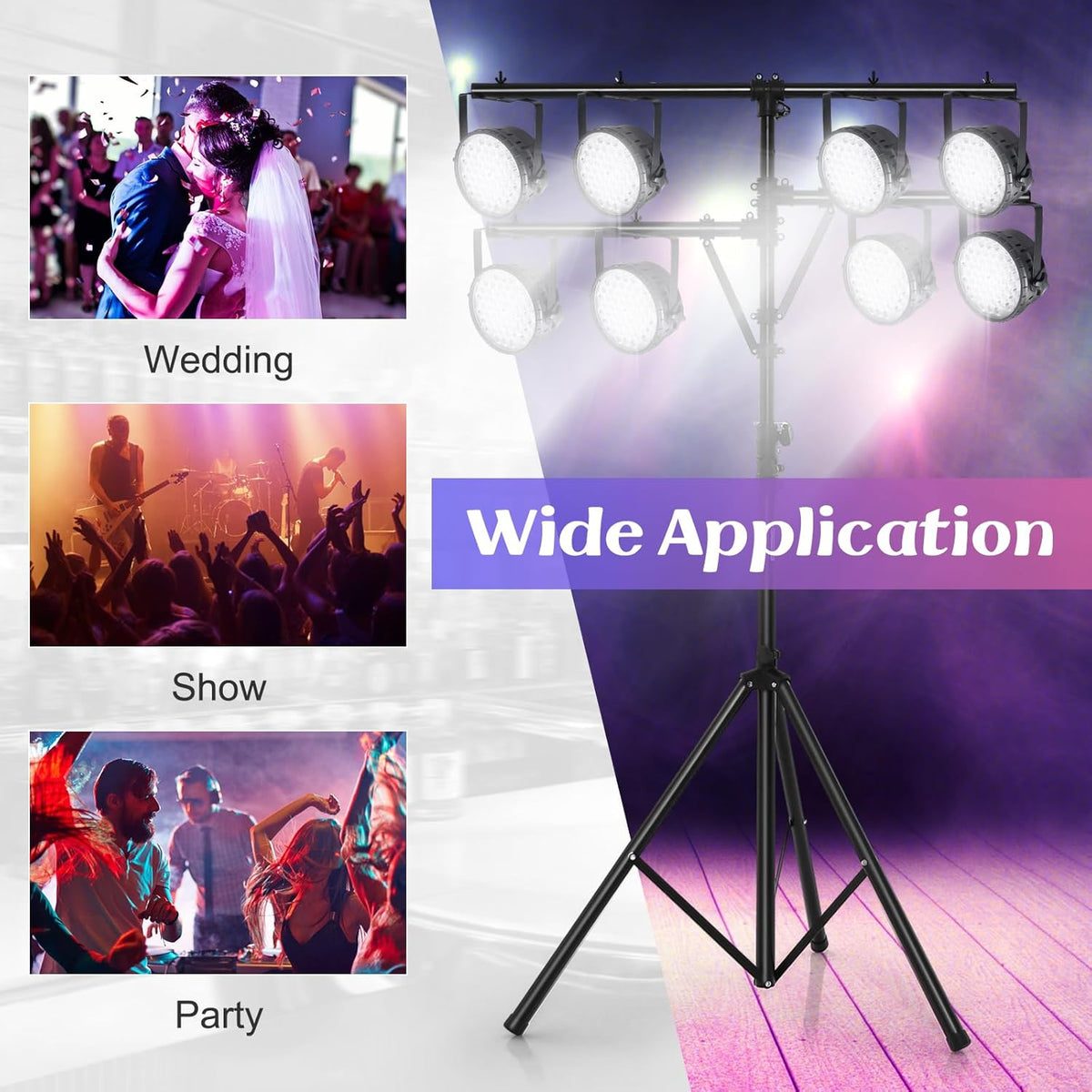 S AFSTAR Pro Audio Tripod, Multi Arm Tripod w/ 6.1-11.5 FT Adjustable Height, Portable T Bar Lighting Stand w/ 100 LBS Capacity, DJ Lighting Stand Suitable for Stage Bar Banquet Party