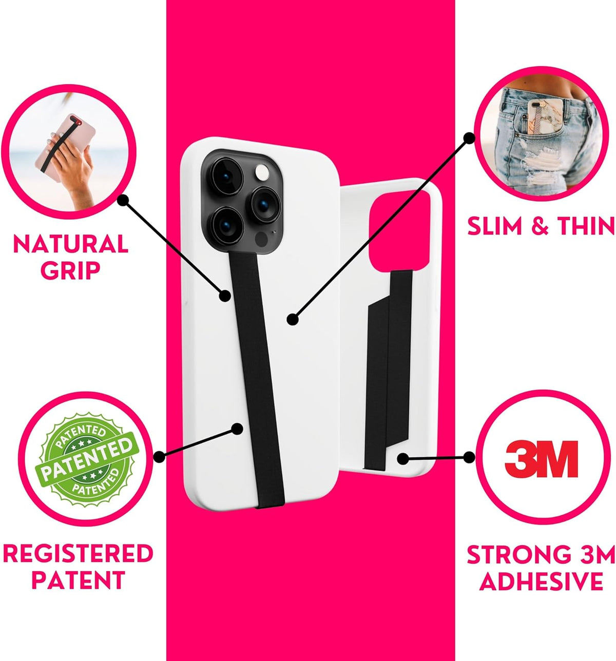 Phone Loops - Non-Elastic Phone Grip, Phone Strap for Hand - Small, Light, and Discreet Cell Phone Holder