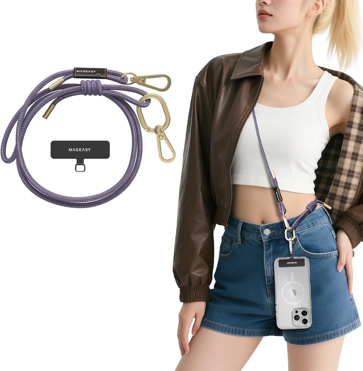 MAGEASY Universal Cell Phone Lanyard - Anti-Theft Rope Crossbody Phone Strap for iPhone 16 Pro Max & Most Smartphones, for Men & Women | 6mm Very Peri