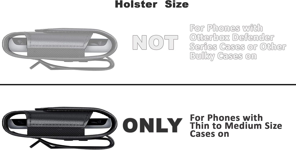 De-Bin Holster for Galaxy S24, iPhone 15/14/13/12/11/X/Xs/10 - Black Belt Clip Pouch with Magnetic Cover, Fits Otterbox.